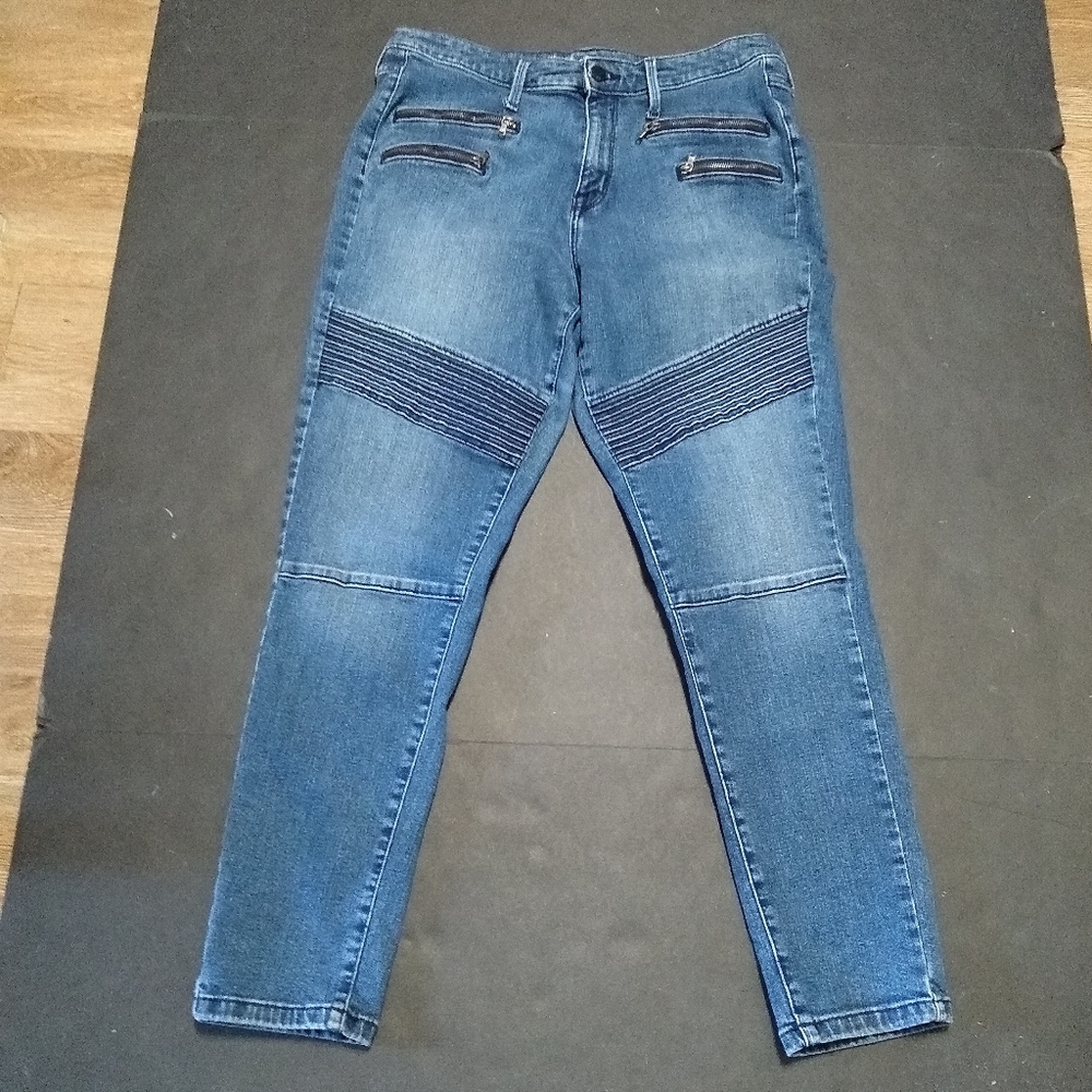 MOSSIMO High Rise Skinny Power Stretch pleated jeans, 14